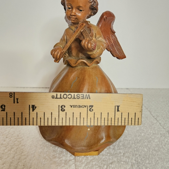 VTG THORENS HAND CARVED PAINTED MUSIC BOX ANGEL PLAYING VIOLIN SWITZERLAND - Picture 15 of 16